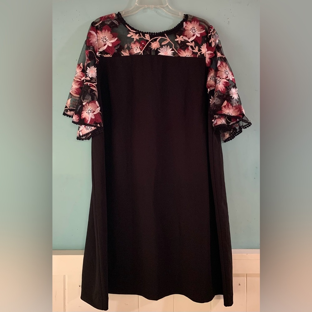 Black dress with pink embroidered florals Lane Bryant size 22